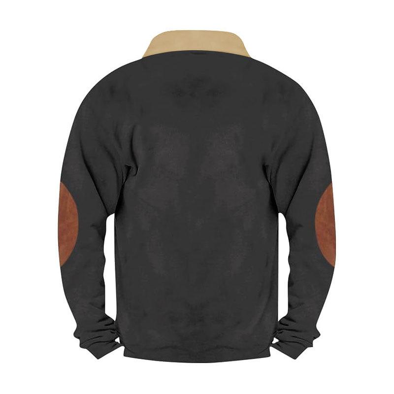 Europeisk och amerikansk stil Herrar Vintage Mode Sweatshirt Långärmad Patchwork Ståkrage Dragkedja Topp