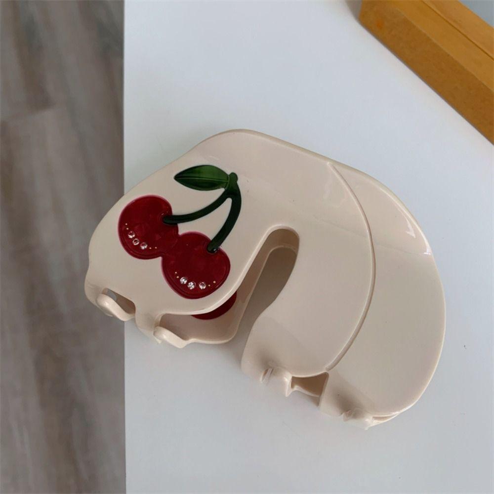 Geometric Cherry Hair Claw Fruit Large Shark Clip Personality Acetic Acid Crab Clip  Girl