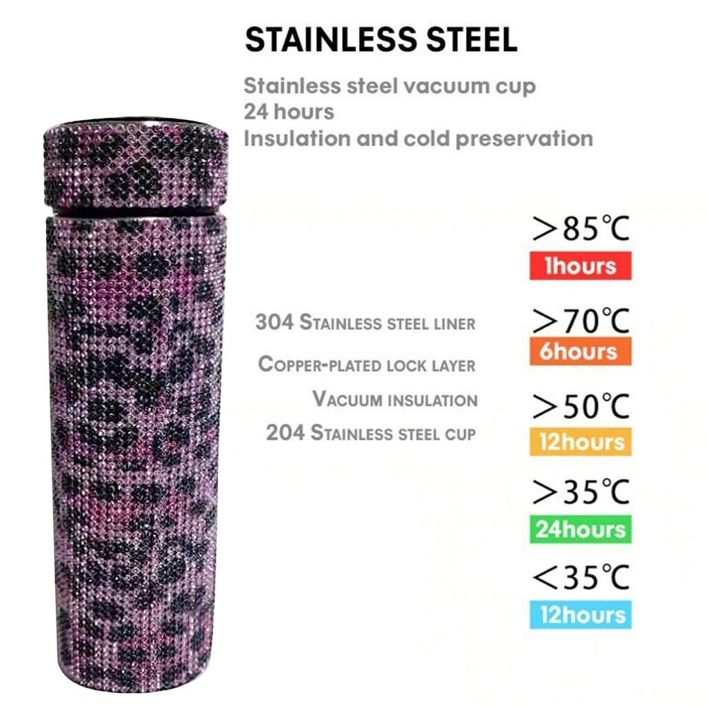 Diamond Thermo Bottle 500ml Water Bottle Stainless Steel Smart Vacuum Flask 1x