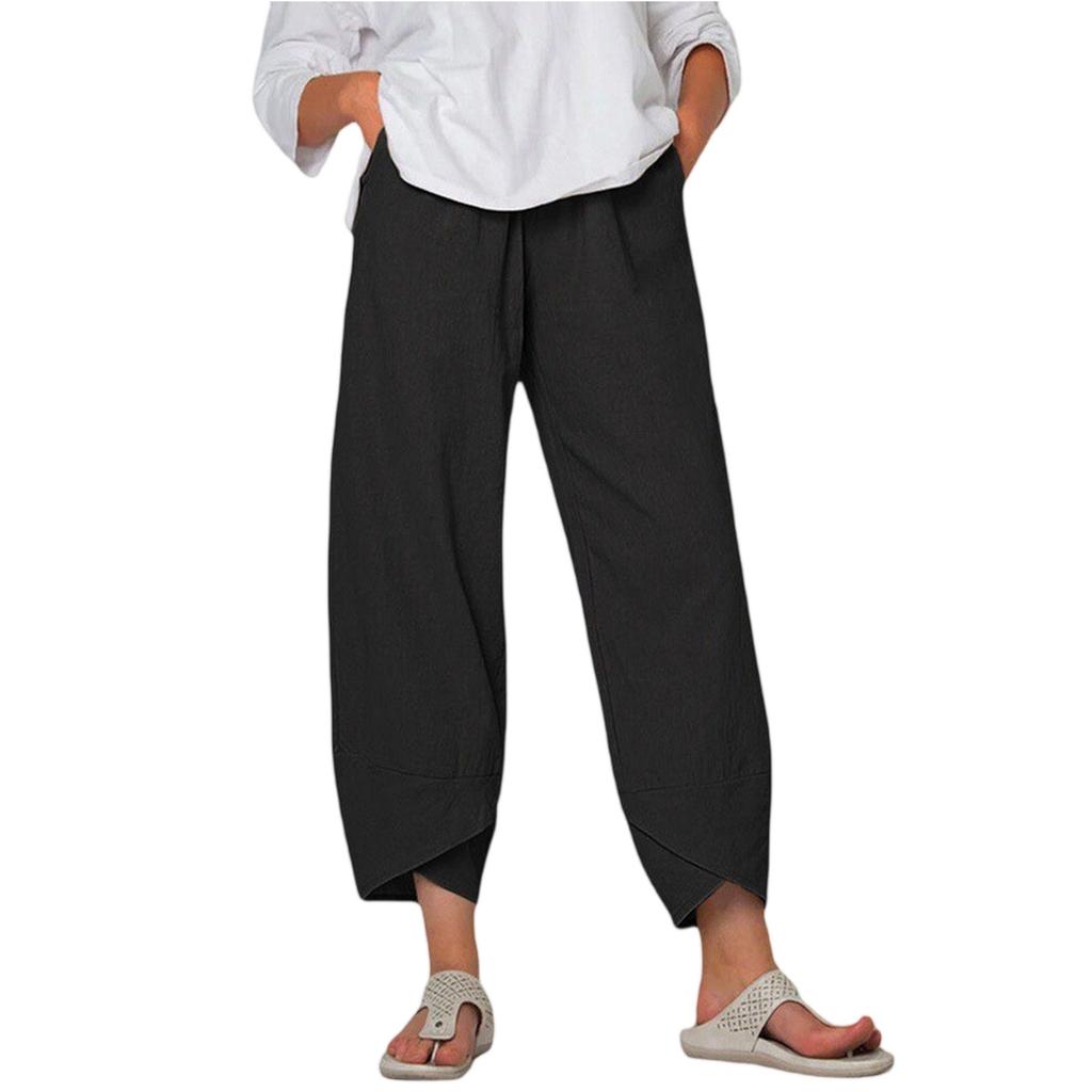 Women's Cotton And Linen Wide-leg Pants High Waist Loose Casual -length Pants