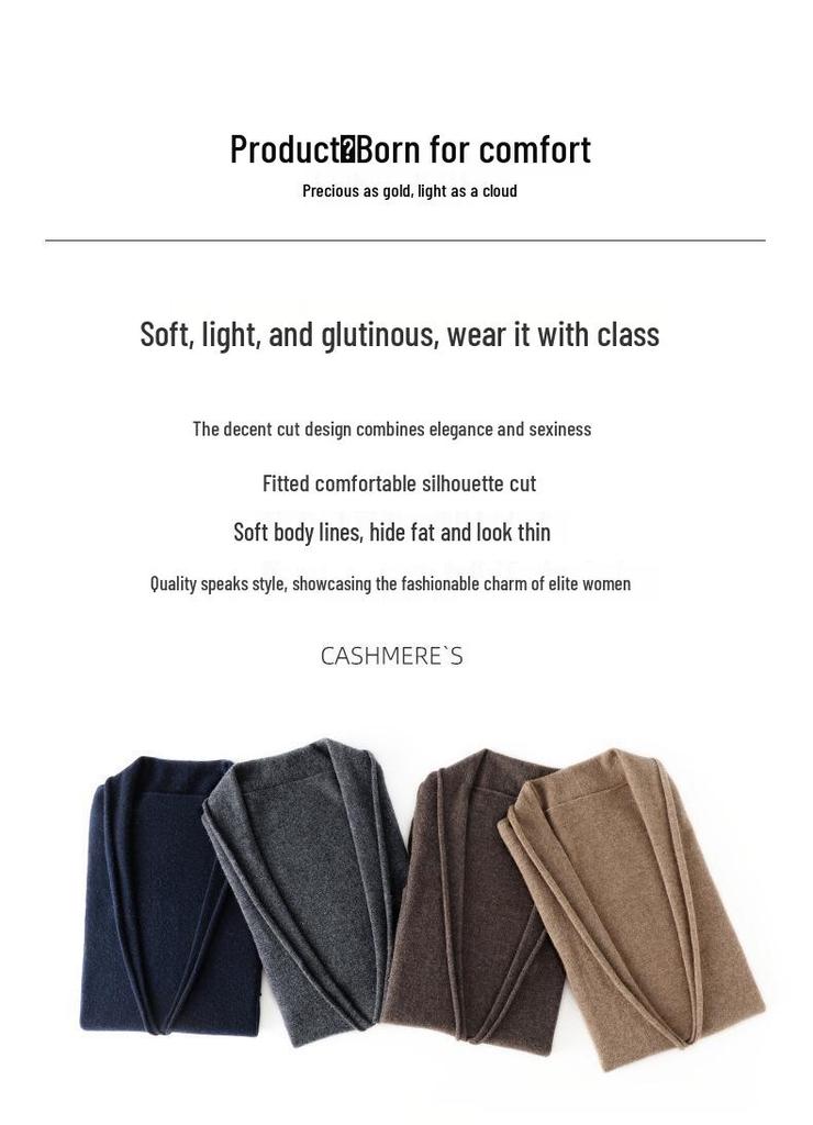 Le Kasha Women's 2026 V-neck Cashmere Cardigan - Korean Style, Autumn/Winter, Loose Fit, Buttoned Coat