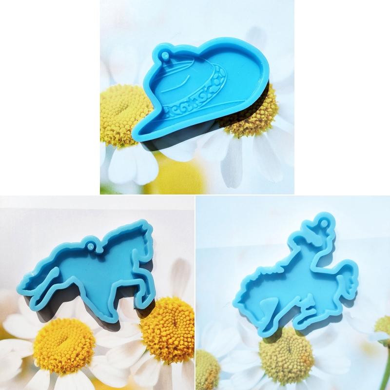 Shiny Glossy Horse Riding Cowboy Hat Keychain Silicone Epoxy Resin Mold DIY Pendant Jewelry for Valentine Gift Craft