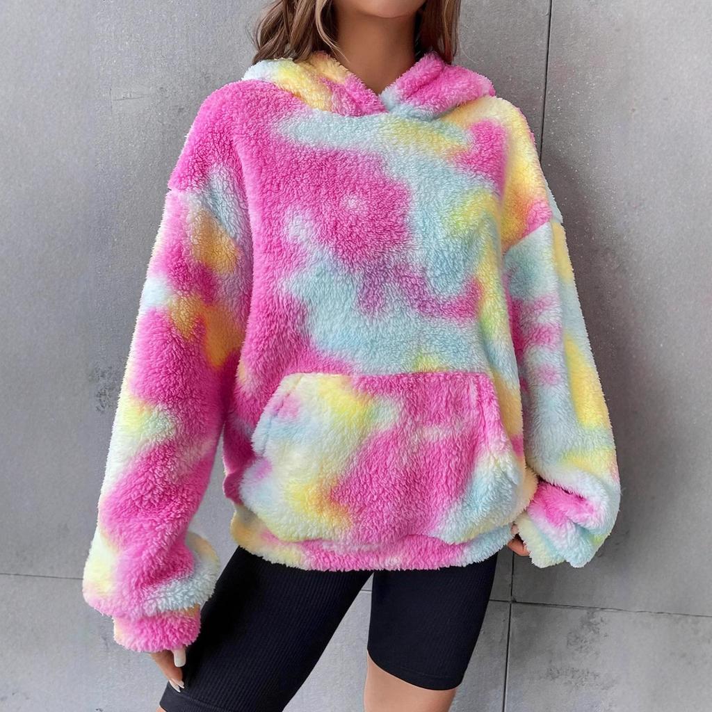 2025 Autumn/Winter Versatile Tie-Dye Fleece Hoodie with Pocket