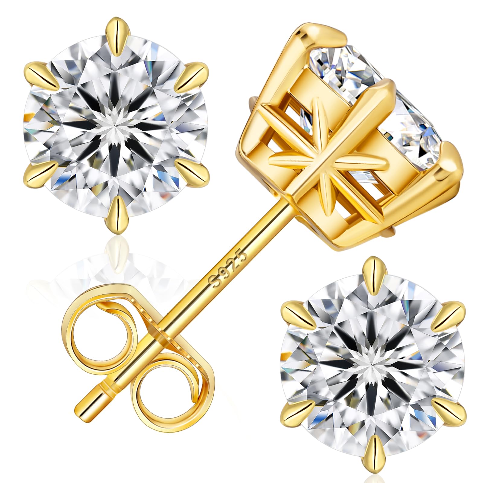 

KRKC Moissanite Carat Total S925 Sterling Silver Earrings with Simulated Box Earrings 0.6-3.0 Women s Diamonds, Simple, Everyday, Elegant, Popular, золотий