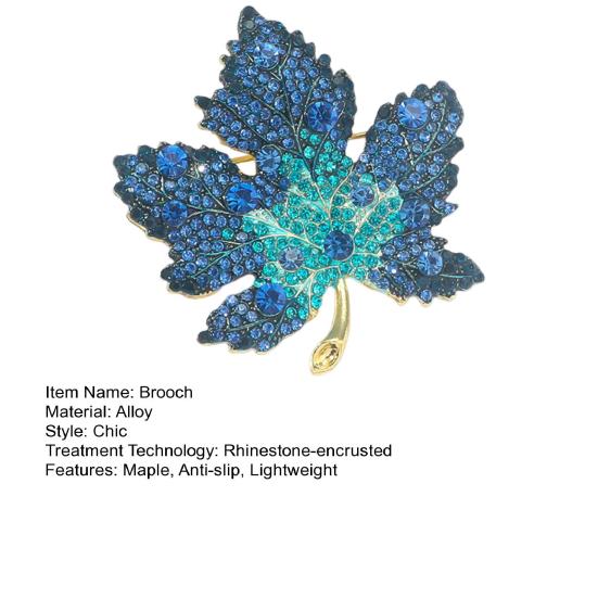 Women Brooch Rhinestone Maple Shape Collar Pin Anti-Oxidation Anti-Rust Party Evening Wear Clothes Pin Bag Scarf Sweater Brooch