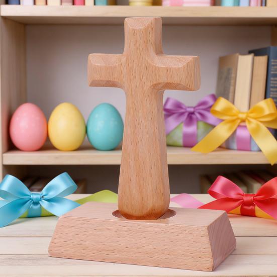 Standing Wooden Crucifix Statue Tabletop Religious Figurine Spiritual Christian Gift for Church Home Office Table Decor