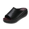 One-word slippers women's fashion outer wear sandals Korean version thick-soled wedge heel women's shoes