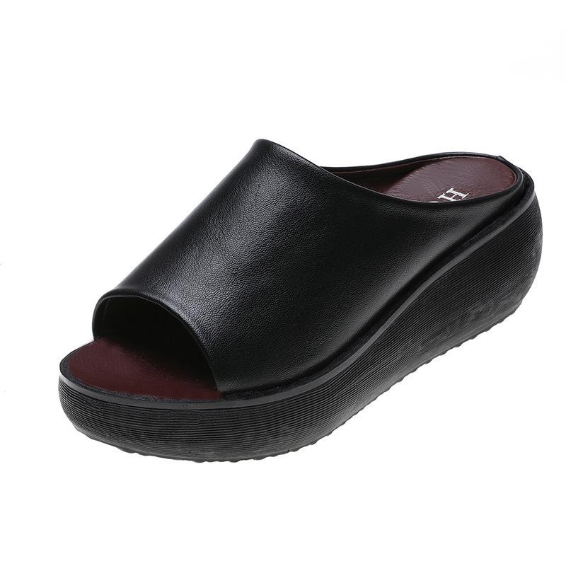 One-word slippers women's fashion outer wear sandals Korean version thick-soled wedge heel women's shoes