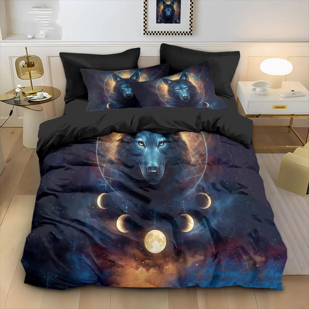 Quilt Cover 3D Printed Cartoon Wolf Duvet Comforter 100% Polyester Soft And Comfortable Night Sky Bedding Sheets Sets