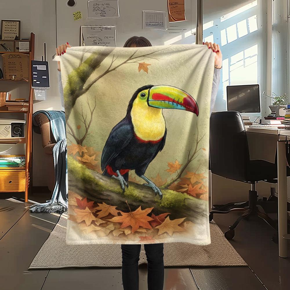 

1PC Floral Bird Art Print FlAannel Blanket, High quality Comfortable for All Seasons, Home Decor, Warmth and Comfort 80cm x 120cm