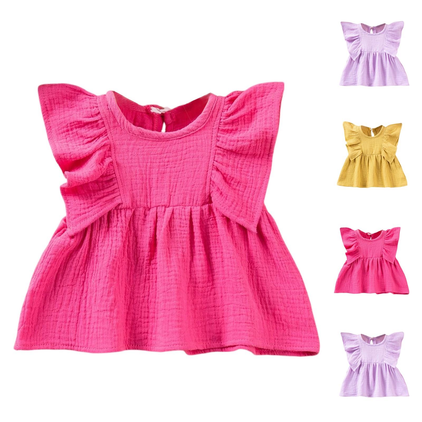

Girls Sweet Sleeve Top - Solid Color Doll Tee 90 жовтий