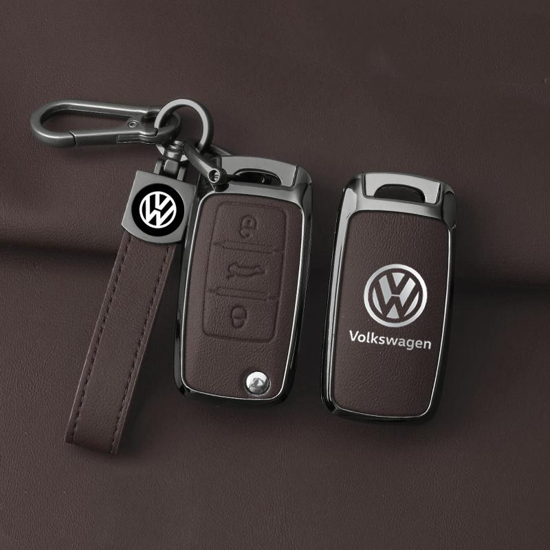 For VOLKSWAGEN VW Metal Leather Car Key Case Cover Holder Shell Fob For VW Volkswagen Polo Tiguan Passat Golf Jetta Lavida Keych