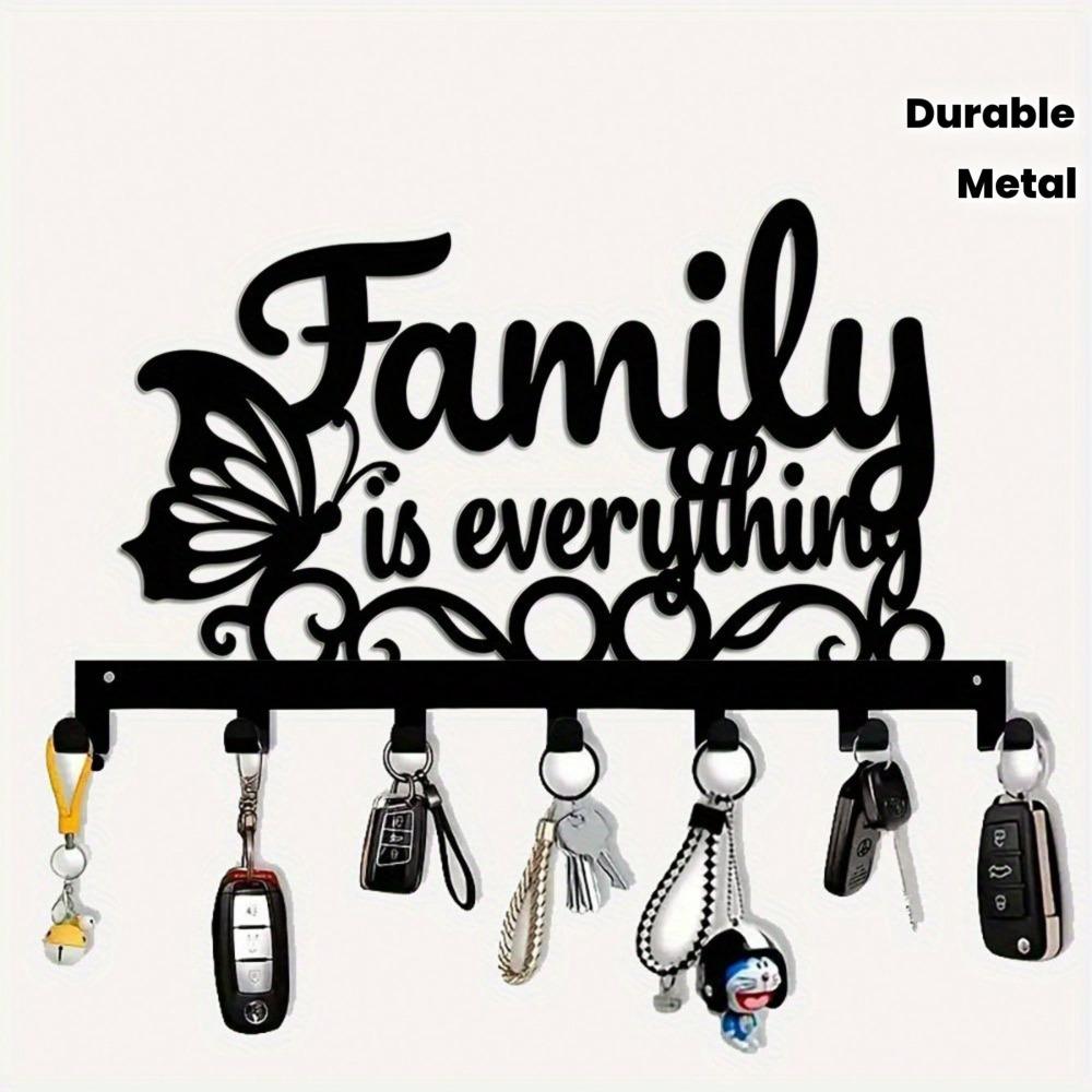 Family First Key Hook Set 7 Hooks Wall Mounted Organizer for Hallway Entryway