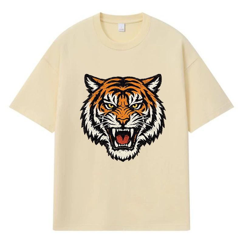 2026 Tiger Head Printed Graphic Y2k Harajuku Streetwear 100% Cotton T Shirt Casual Oversized Summer Men T-shirt