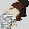 (Black+Brown+Apricot+White, 8) 4pcs Set Women'S Round Neck Striped/Solid Color Regular Shoulder Short-Sleeved T-Shirt Women'S Summer New Slim And Top