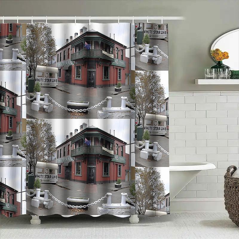 Unframed Vintage Pub Bathroom Decor Shower Curtain Rustic Tavern Inn Hotel Washroom Backdrop