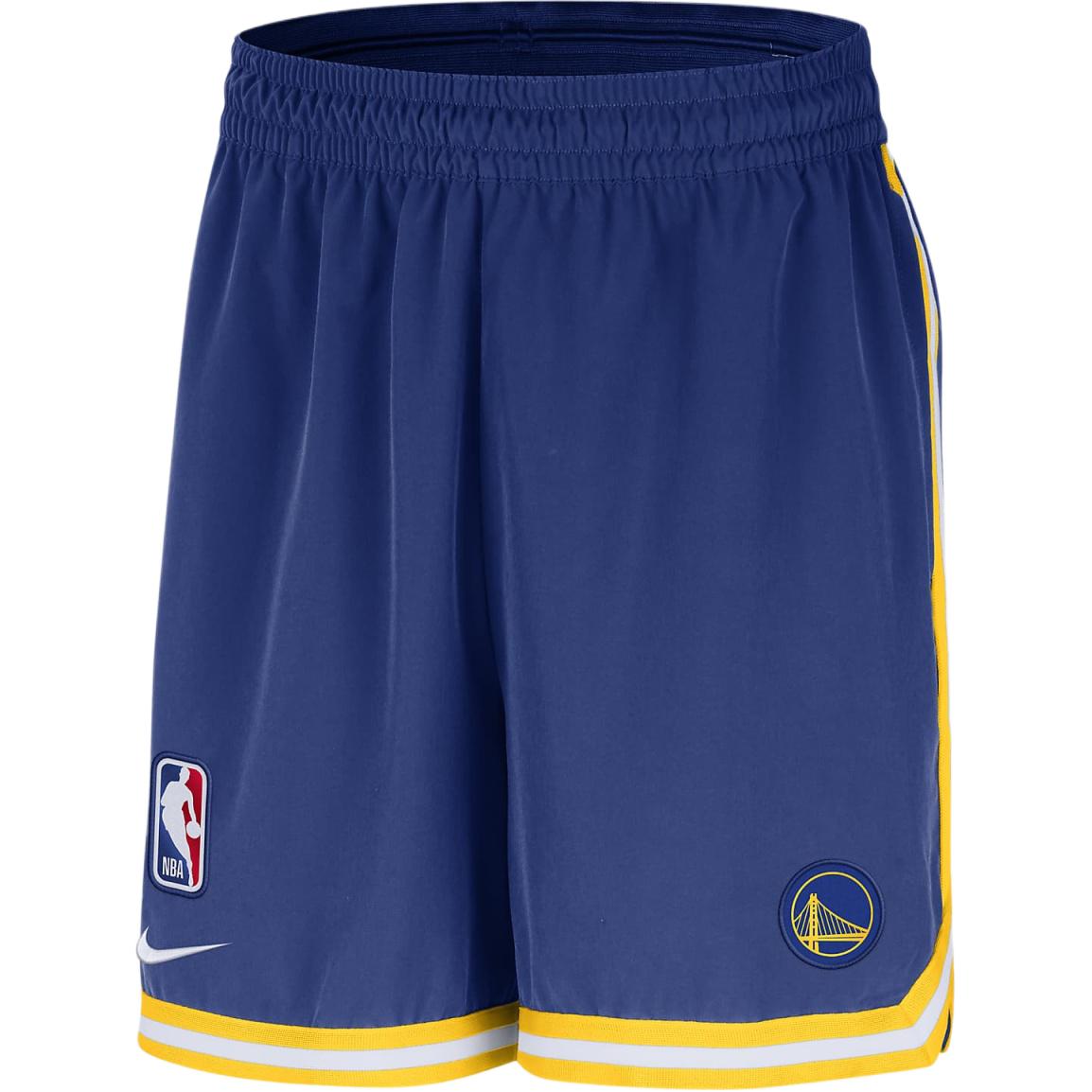 Nike Dri-Fit NBA Golden State Warriors Breathable Quick-Dry Retro Basketball Shorts Men shorts Light-Blue Amarillo-Yellow White FV2205-495 L
