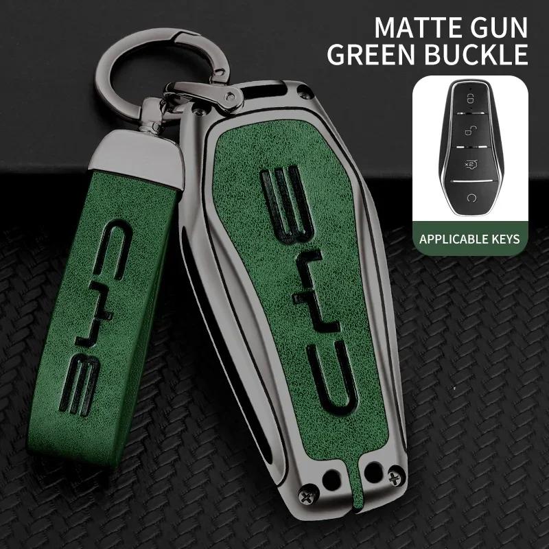 Metal & leather car key cover case shell protector for BYD Han EV Tang DM Qin plus song Pro Max yuan dolphin E2 Atto 3 accessori