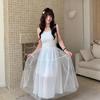 Thirteen Line Spring/Summer Women's Sleeveless Mesh Patchwork Dress with Large Hem 2725