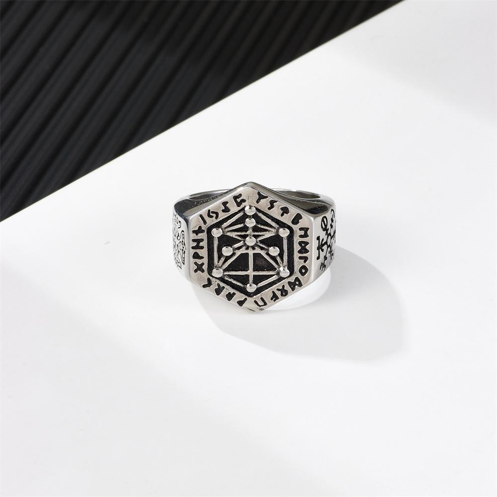 Totem Men's Titanium Steel Retro Ring, Odin Rune Personality Hip Hop Stainless Steel Viking Ring