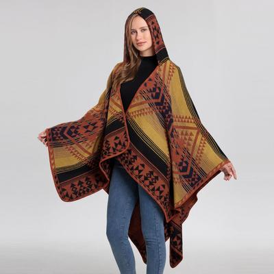 Ethnic Shawl Ladies Vintage Jacquard Warm Big Scarf Rhombus Split Hooded Cloak