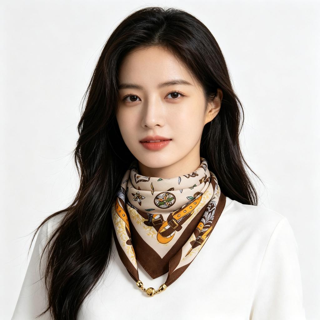 Magnetic silk scarf buckle chain silk scarf small square scarf spring, autumn and winter advanced sense matching shirt scarf neck protection scarf wom