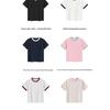 Heavyweight color-blocked round-neck women's simple versatile short-sleeve T-shirt, regular shoulder, cropped slim-fit top