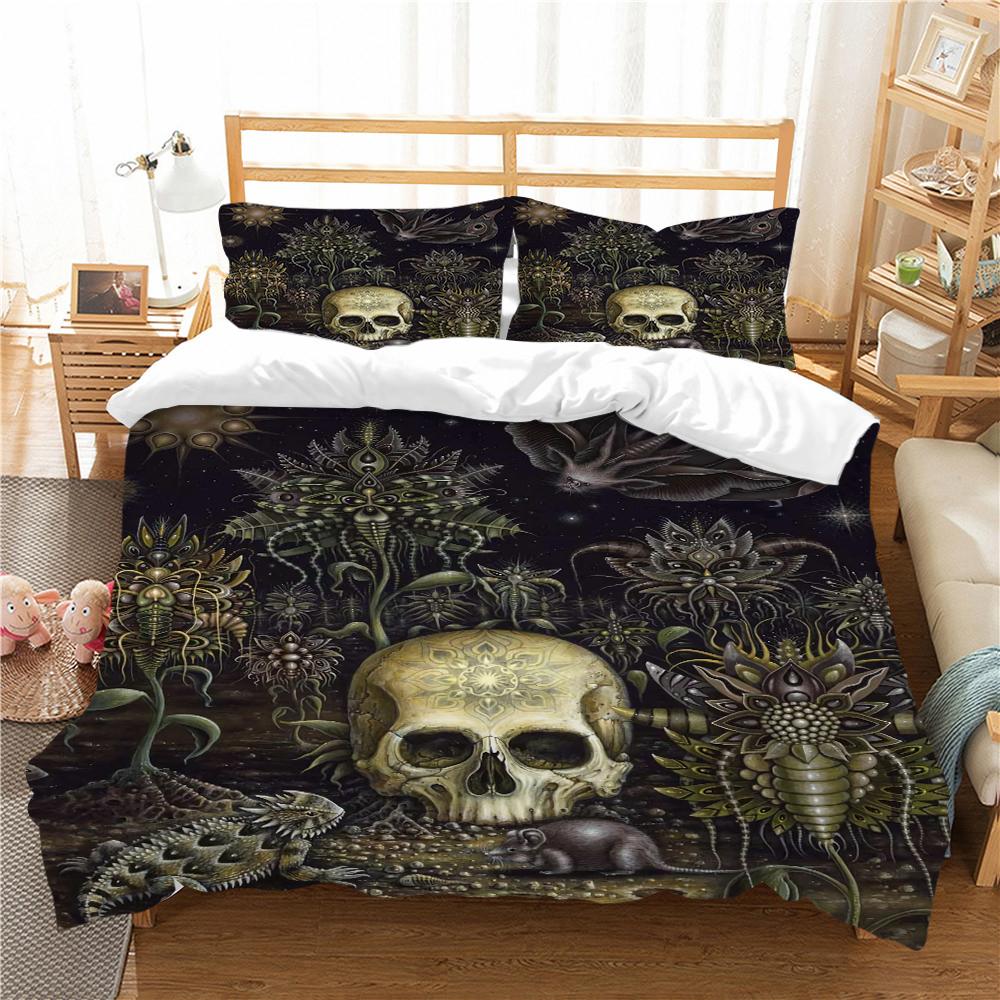 Skull Bedding Set Halloween Down Duvet Cover Pillowcase 2/3 Piece Single Double Bed Cover Gift Boy Man Horror Blanket Cover