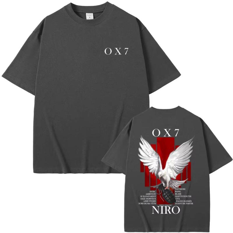 

Men Women Rapper Niro OX7 Album Pattern Printed T-shirt Hip-hop Fashion Pop Music Casual Cotton Short Sleeved Street Wear 4XL