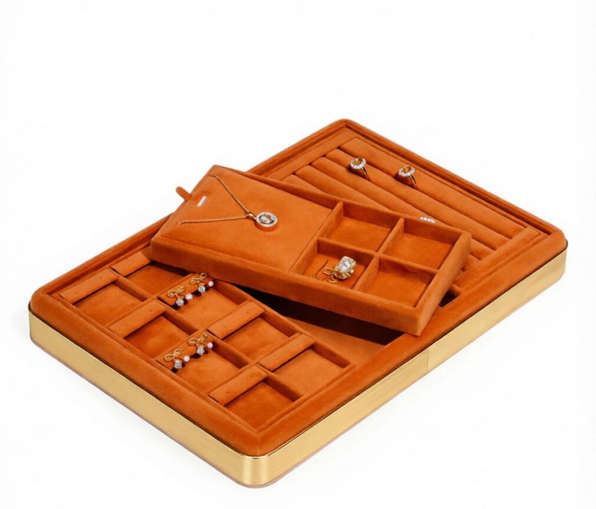 Velvet Bags Packaging Luxury Store Jewelry Stackable Display Necklace Ring Tray Custom Logo Jewelry Organizer Tray