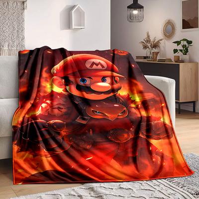 1pc Mario Fire Soft & Warm Flannel Blanket, Multi-Purpose Throw Blanket for Couch, Sofa, Office, Bed, Camping, Travel