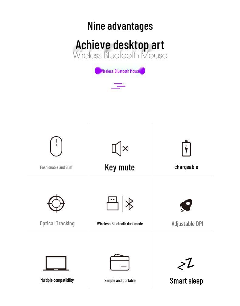 Dual Mode Silent Bluetooth & 2.4G Wireless Mouse for Apple Laptops - Rechargeable, Office-Ready, Glowing Design