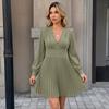 [Baizhiyi] Autumn popular French gentle wind long-sleeved solid color pleated dress