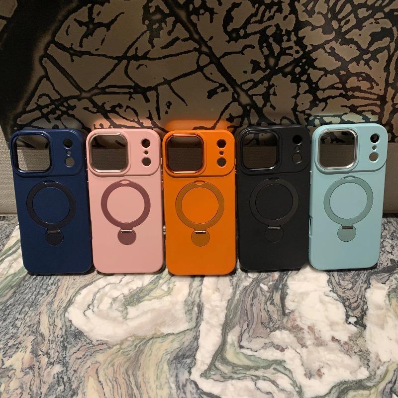 Acrylic Magnetic Liquid Silicone Phone Case For Magsafe For 17 Air 18 16 15 14 13 Pro Max Shockproof Frosted Stand Cover