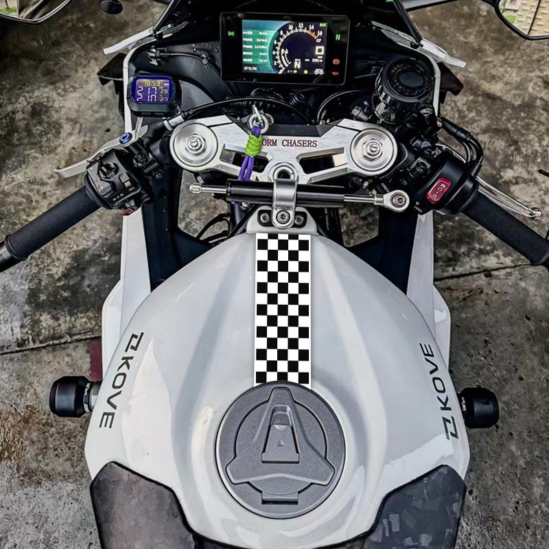 Black and White Checkers Stripe Motorcycle Sticker Waterproof for Refit Motorbike Fuel Tank Helmet Electric Scooter Vinyl Decal