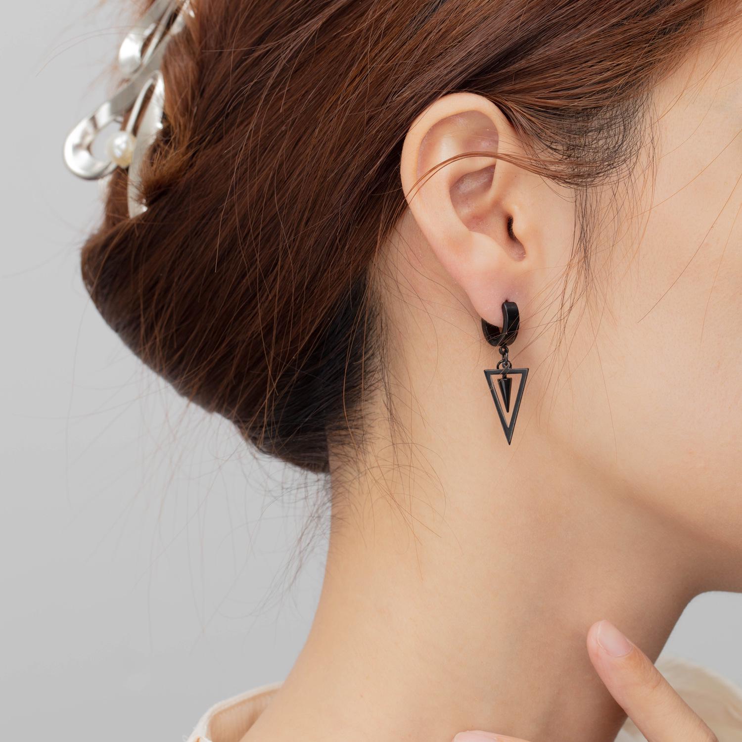 

European-American Hip-Hop Triangle Cone Pendant Earrings in Titanium Steel