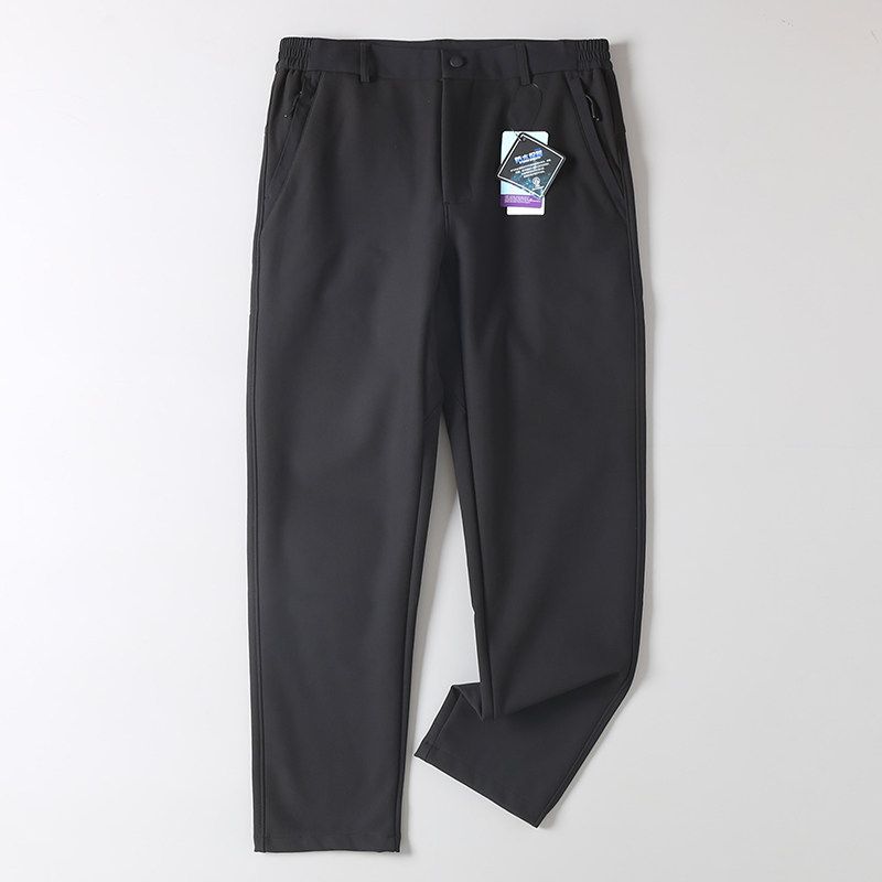 Foreign Trade Surplus Outdoor Hiking Windproof Waterproof Softshell Pants Autumn and Winter Men s Fleece-Lined Warm Straight-Leg Casual Pants Black L