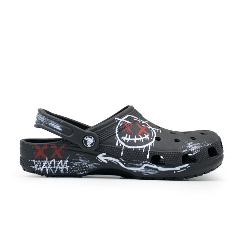 Crocs Classic clog Devil Smiley EVA Graffiti Comfortable Versatile Hole Shoes Unisex Black