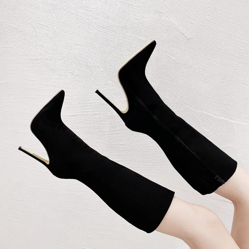 Streetstyle Spitzschuh Damen Kniehohe Stiefel Sexy Dünne Hohe Absätze Schuhe Herbst Winter Nachtclub Ballpumps