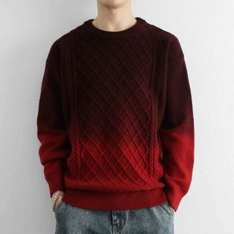 

Gradient Color Fashionable Twill Sweater Men s Knitted Round Neck Pullover Long Sleeve Fashion Top L красный