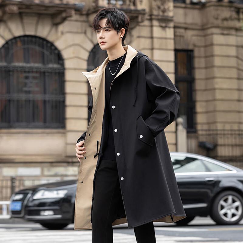 ROMON Men's Mid-Length Hooded Trench Coat