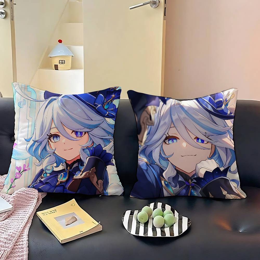 Cute F-Furina G-Genshin Impact Pillow Case Cushion Cover Soft Cute Throw Pillow Case For Car Sofa Pillowcase Polyester