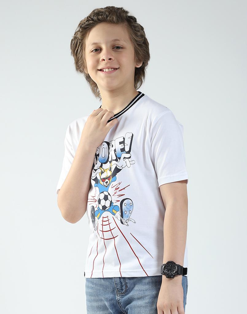MONTE CARLO Boys Printed Round Neck T-Shirt_White 5-6 Years