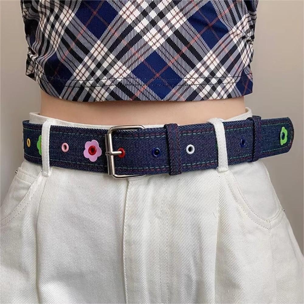 Metal Buckle Pin Buckle Waistband Dopamine Flower Trouser Dress Belts Fashion Leather Belt  Gifts