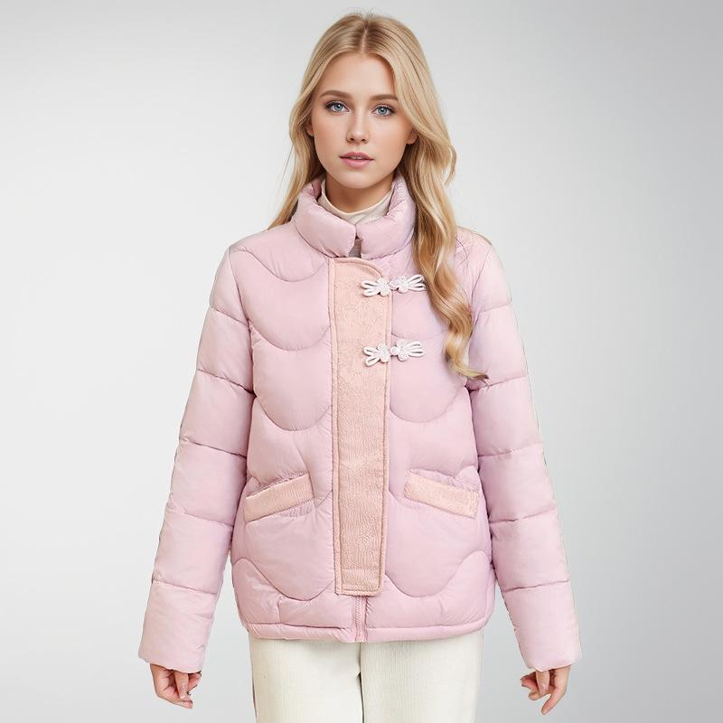 GMXIA Women's Vintage Casual Solid Color Print Autumn Winter Long Sleeve Stand Up Jackets & Coats