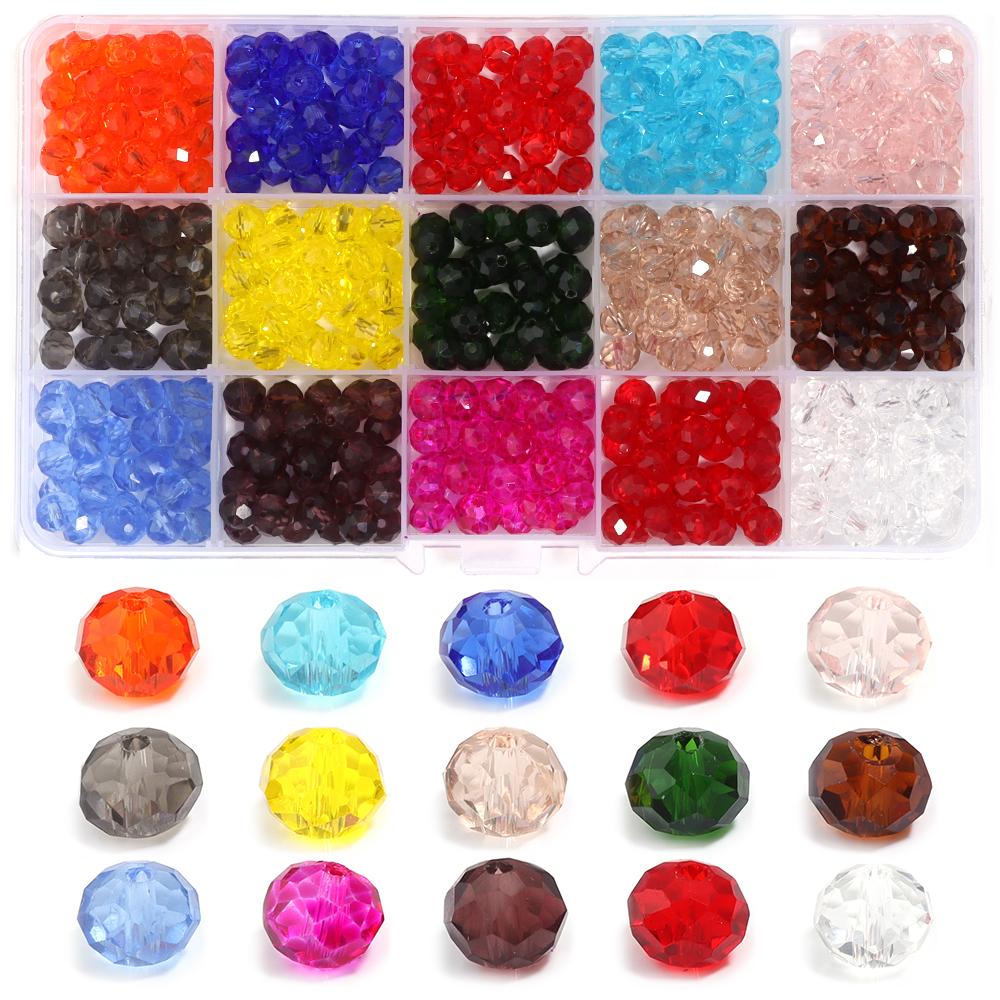 4/6/8mm Farbkristallperlen Set Facettiertes Glas Lose Perlen 15 Fächer/Box für DIY Armband Halskette Schmuckherstellung Zubehör Set