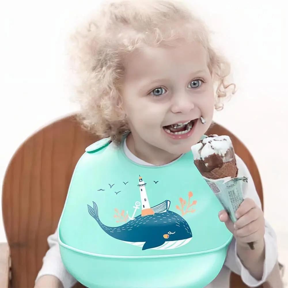 Cartoon Animal Hippopotamus Dinosaur Silicone Bib for Baby Infant Safe Waterproof Halter Feeding Burp Cloths Soft Drool Bag