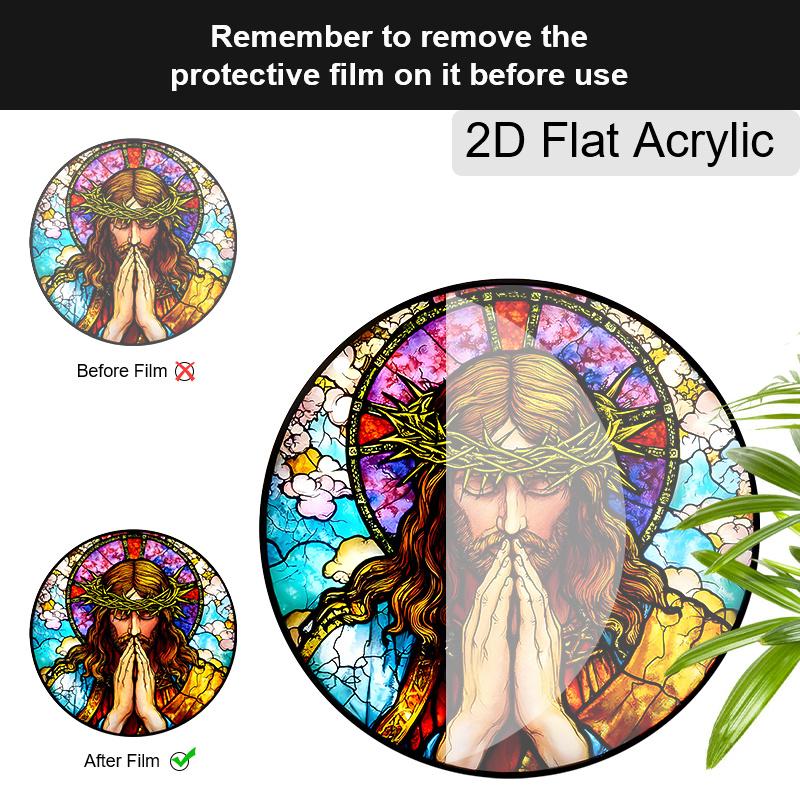 Acrylic Jesus Christ with Crown of Thorns Suncatcher, Stained Glass Effect Window Hanging Ornament for Religious Christian Decor Gifts