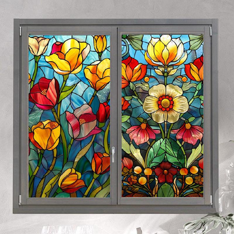 Colorful Stained Glass Film Self-adhesive Frosted Opaque Window Film Toilet Hotel Club Art Decoration Privacy Window Films