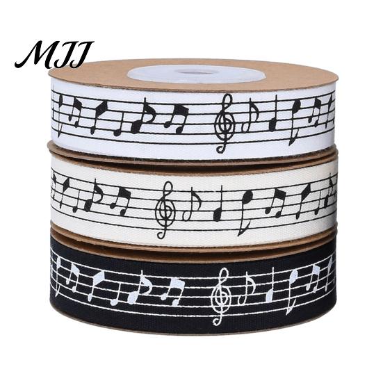 Cotton Ribbon for Gift Wrapping Black and White Musical Notes Ribbon, 5/8" x 11 Yards Music Skin Friendly Trim Note Printed DIY Crafts Party